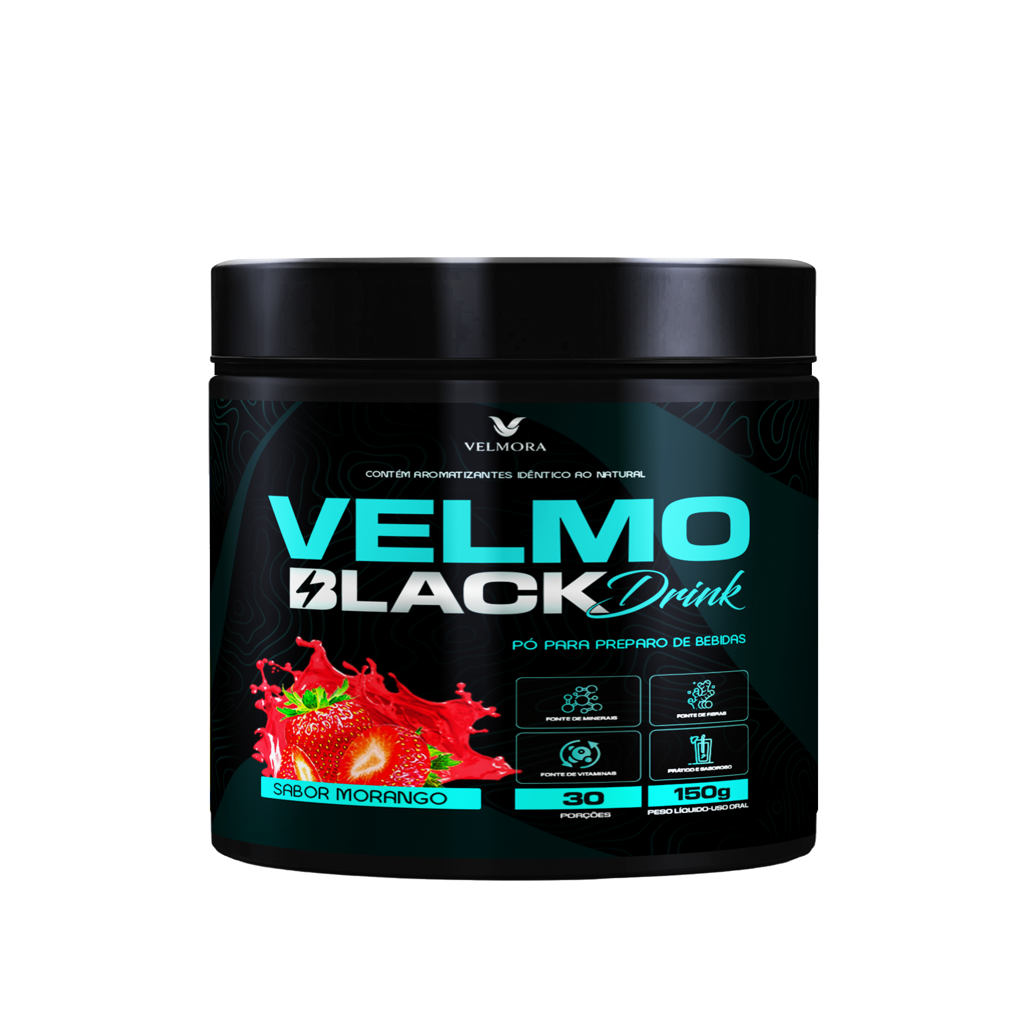 Pote Velmo Black Drink sabor morango