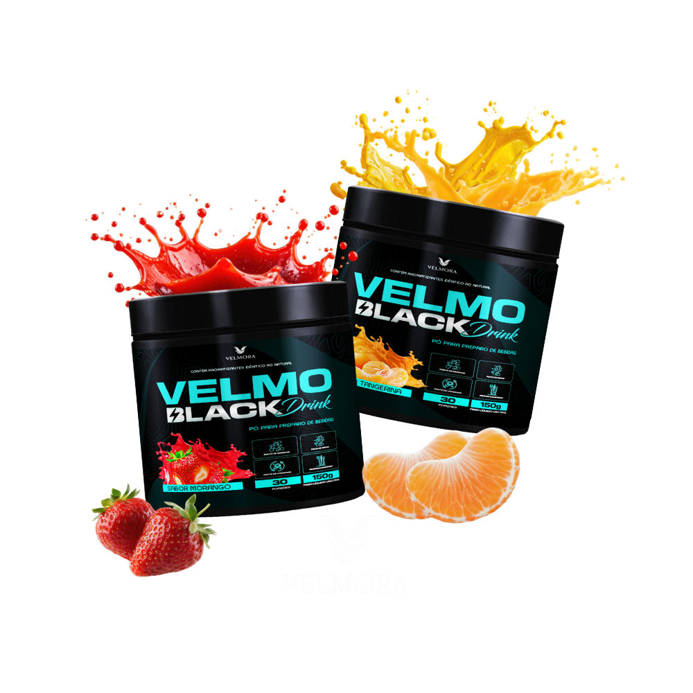 Velmo Black Drink nos sabores morango e tangerina